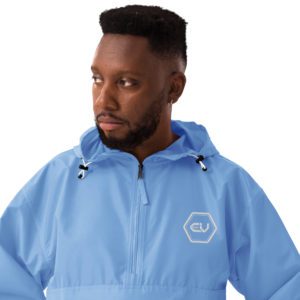 embroidered champion packable jacket light blue zoomed in 649e9ca7d4a6e.jpg